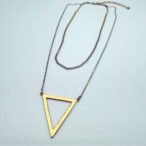 Gold Triangle Pendant Two-Tone Chain Necklace